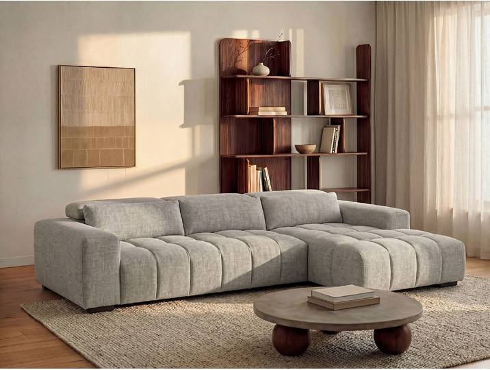 Ecksofa - Ecke rechts - Strukturstoff - Grau - LOPONZA