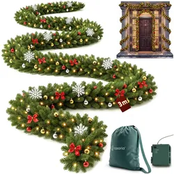 Weihnachtsgirlande Premium 3m mit Lichterkette und Deko