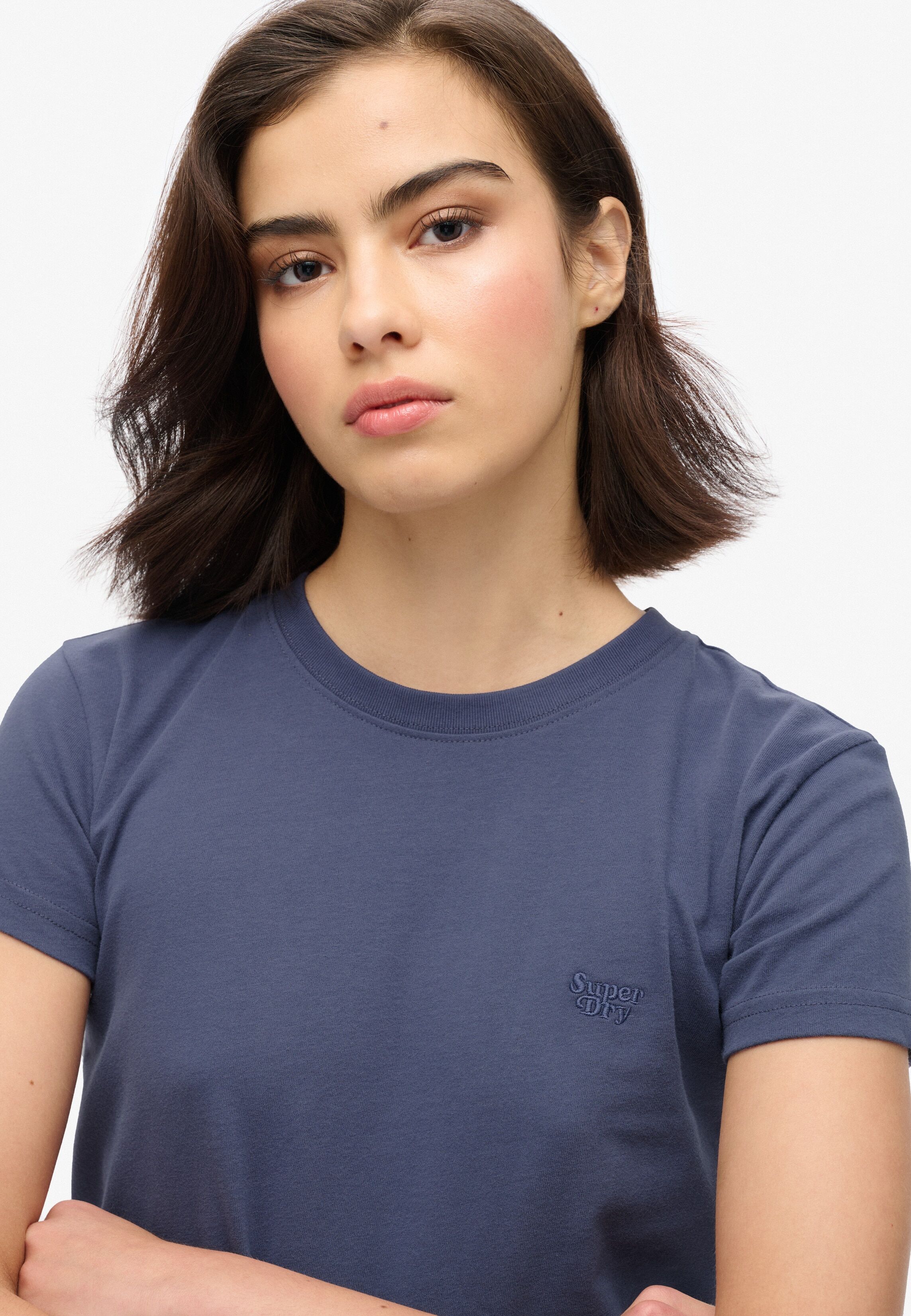 Kurzarmshirt SUPERDRY "SU-ESSENTIAL LOGO 90'S T SHIRT", Damen, Gr. L, blau (mariner navy), Jersey, Obermaterial: 100% Baumwolle, unifarben, relaxed fit normal, Rundhals, Shirts Kurzarmshirt, angenehmes Tragegefühl durch besonders weiche Haptik mariner nav