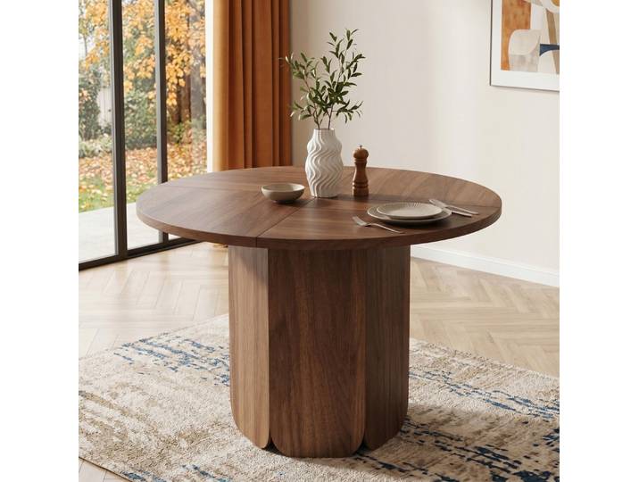 MODFU Esstisch Runder Tisch für 4–6 Personen – skandinavischer Stil (Packung, 1-St., Walnuss, kratzfest, vielseitig einsetzbar, 120×120×75 cm), 120 cm Durchmesser, natürliche Optik
