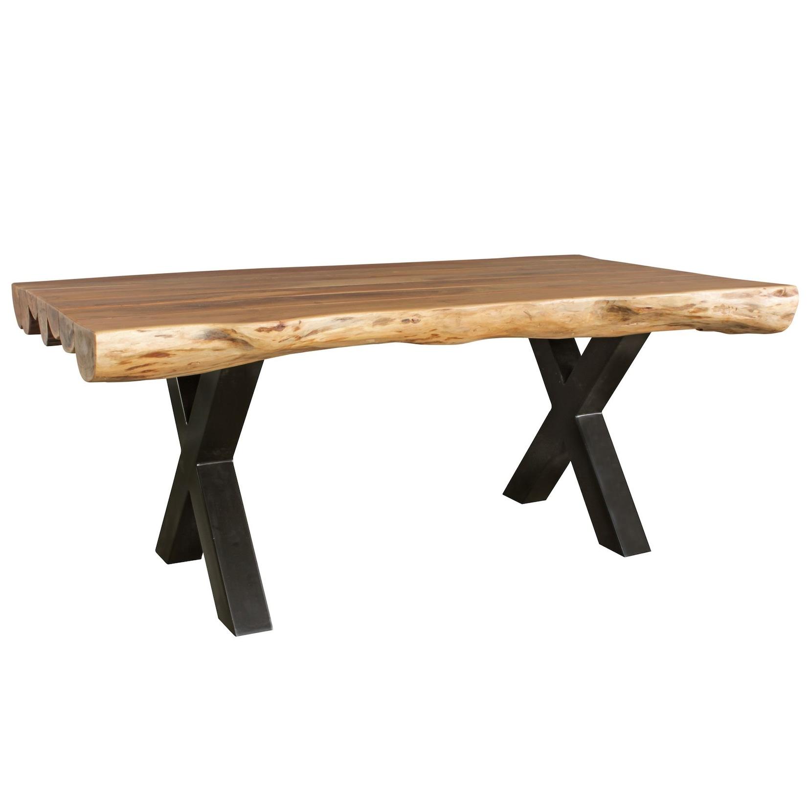 Esszimmertisch – Akazie Massivholz 200x100x77 cm X-Gestell Natur Schwarz