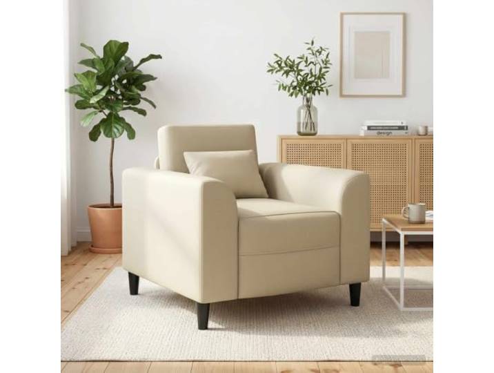 IBUQDDV Sessel Creme Kunstleder mit Geschwungenen Armlehnen für Wohnzimmer Pflegeleicht, stabiles Sperrholz, moderne Ästhetik, bequeme Polsterung, vielseitig einsetzbar