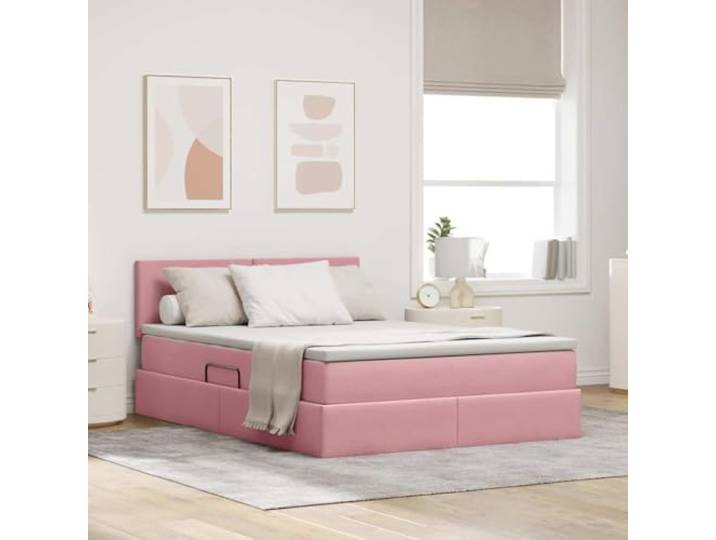Samtbett Rosa 140x200 cm mit Stauraum Hydraulisches Hebefsystem, Mittelharte Matratze, Modernes Design, Pflegeleicht