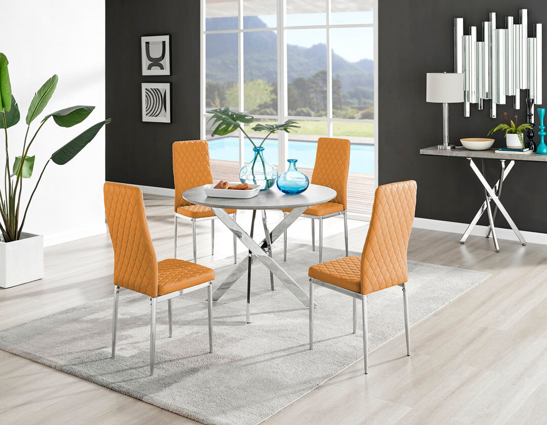 Canora Grey Eubanks 4 -Person Dining Set Mustard/Grey Concrete 4