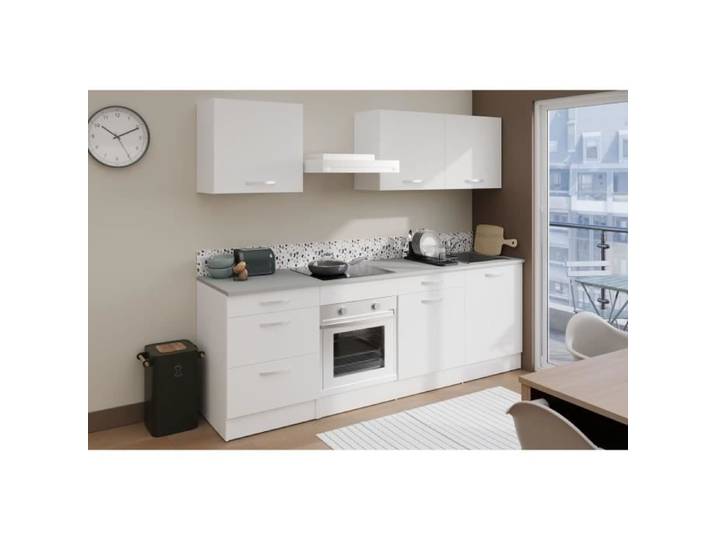 Cuisine Complète OSLO - L 240cm - Blanc - Plan de travail Inclus