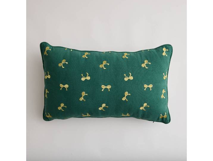 Coussin rectangulaire brodé petits nœuds, en coton/lin - Blancheporte