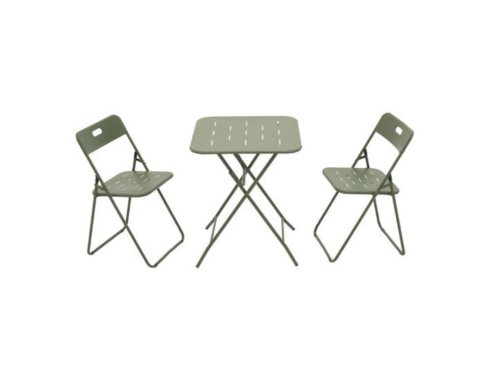 WOVREO Ensemble bistrot pliant 3 pièces vert 2 chaises et 1 table en acier avec revêtement e-coating