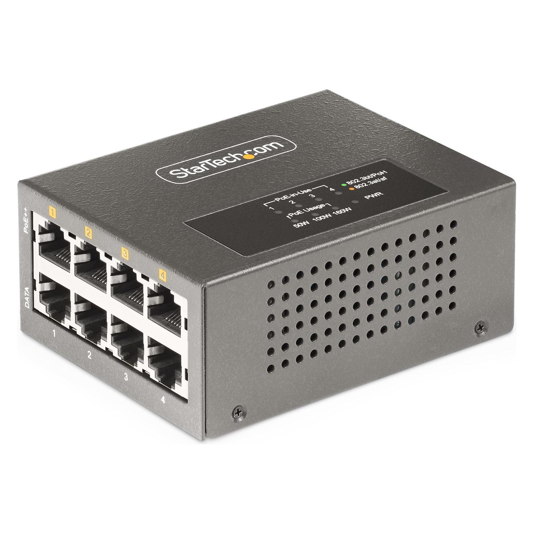 StarTech COM 4-Port Multi-Gigabit PoE++ Injector 5/2.5G Ethernet NBASE-T PoE/PoE+/PoE++ 802.3af/802. (802.3af (PoE), 802.3at (PoE+), 802.3bt (PoE++), 160 W) (AS445C-POE-INJECTOR)