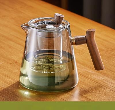 Multisell Products Hub Heat Resistant Glass Tea Cup With Wooden Handle, Gianxi Chinese Tea Cup With Filtered Tea Strainer For Household 800ml