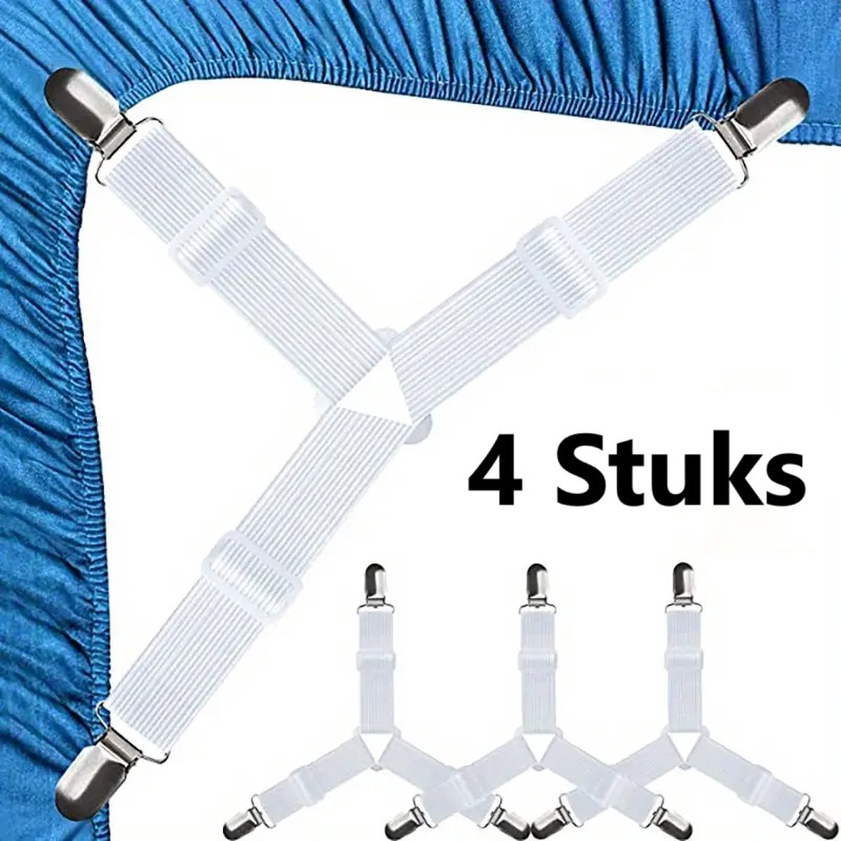 Cheaperito Set van 4 Bedlaken Clips in Wit voor Volwassenen
