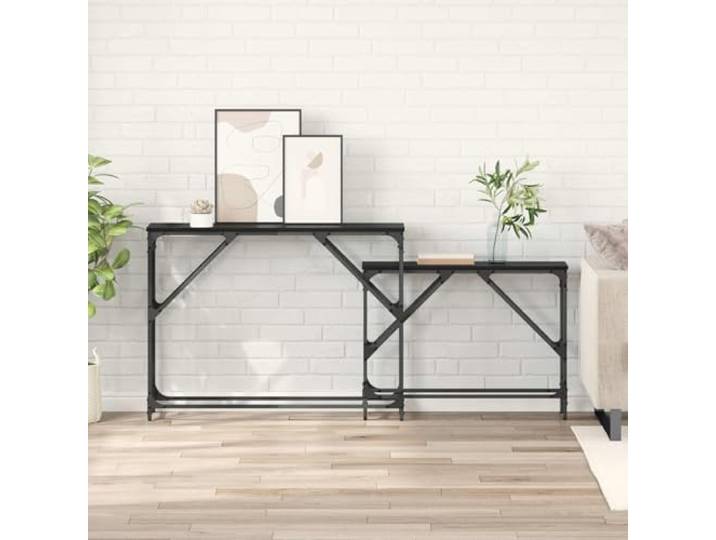 KPOUTRFG Konsolentisch Set von 2, Schwarz und Eichen-Optik, 100x28x75 cm Stabile Metallrahmen, Nesting-Design, pflegeleichte Oberfläche, vielseitig nutzbar