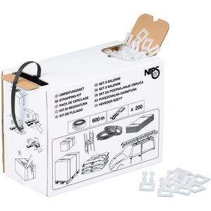 Nips Umreifungsband Kunststoffband, 12mm, PP, 600m, im Spender, mit Klammern, Set