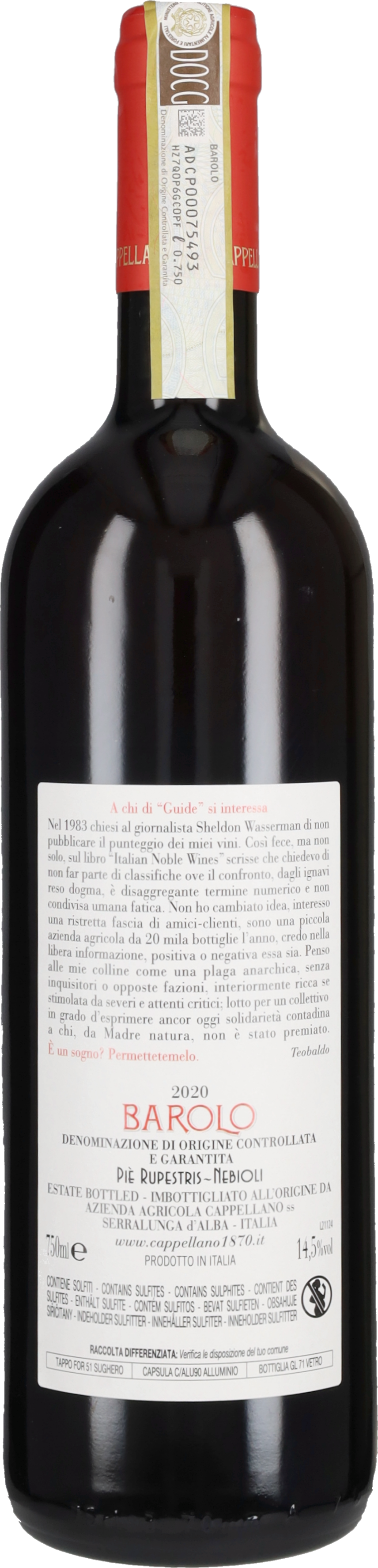 Barolo 'Otin Fiorin - Piè Rupestris' Cappellano 2020