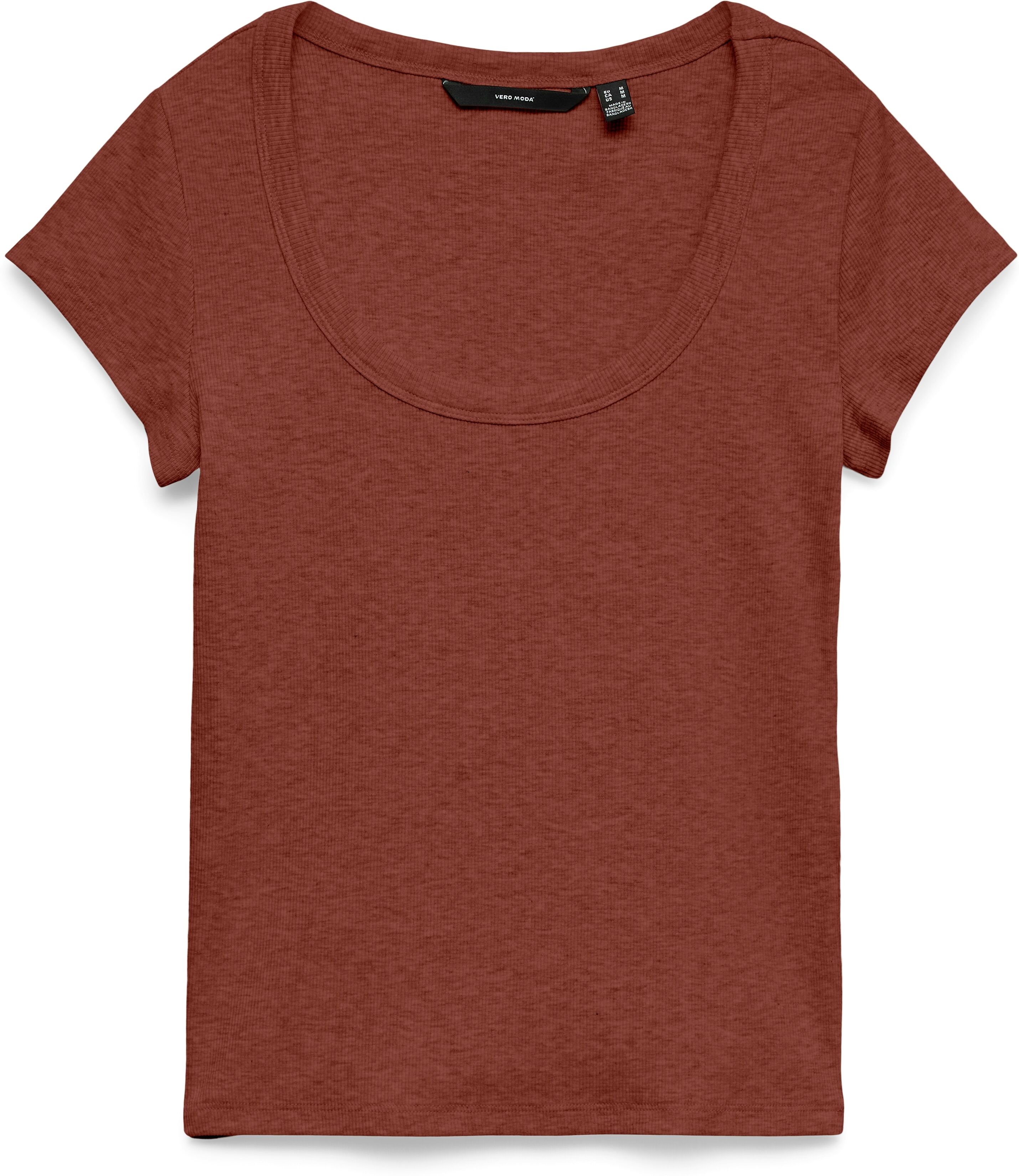 Kurzarmshirt VERO MODA "VMCHLOE CS SHORT U-NECK NOOS", Damen, Gr. S, braun (burnt henna), Jersey, Obermaterial: 95% Baumwolle, 5% Elasthan, unifarben, normal, tiefer Rundhals, Shirts Kurzarmshirt, Baumwollmischung burnt henna S