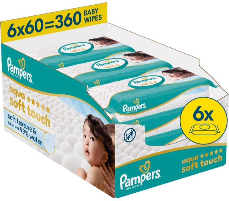 Pampers Aqua Soft Touch lingettes nettoyantes pour enfant 6x60 pcs