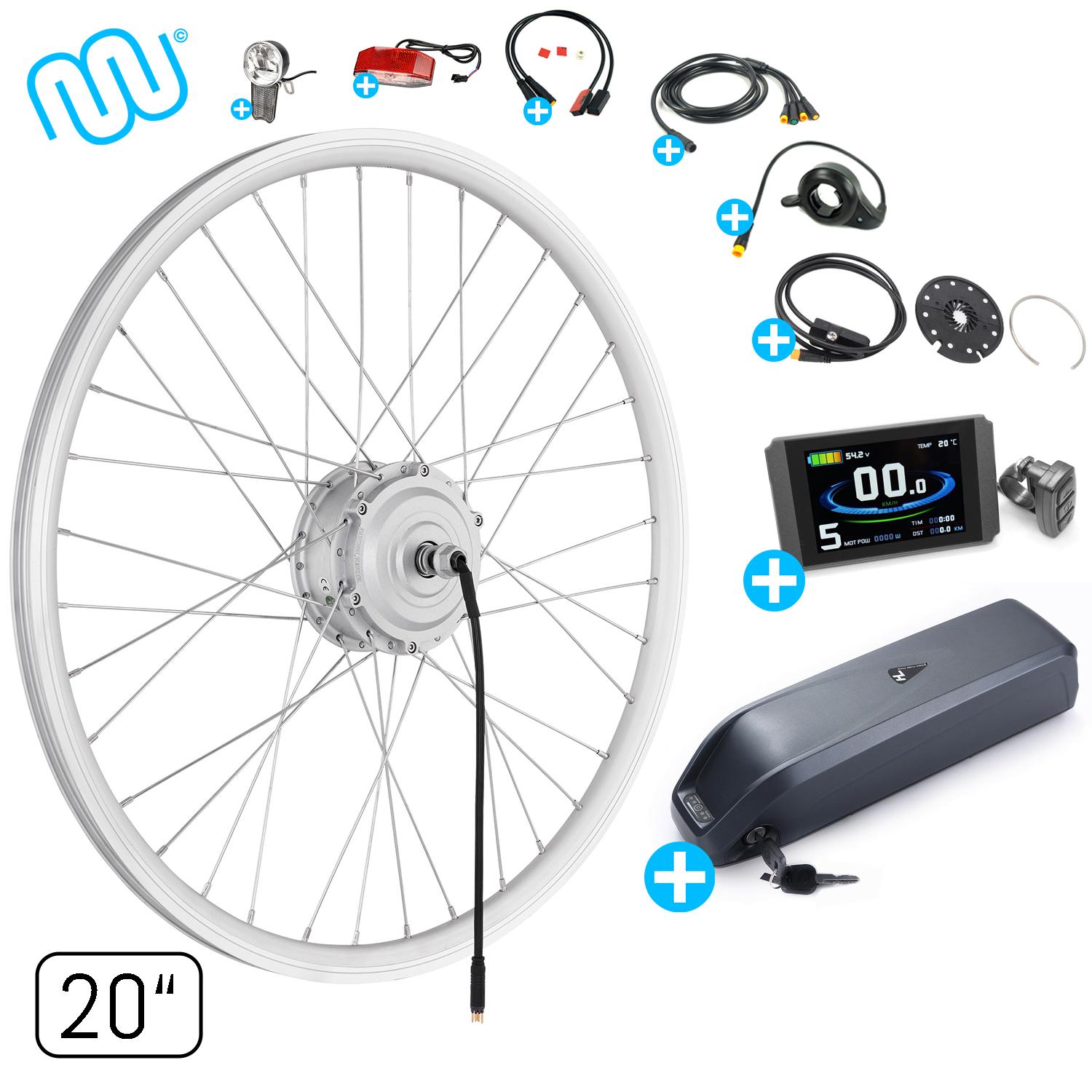 windmeile | Kompakter E-Bike Umbausatz, Hinterrad Motor, inklusive Akku, mit komplettem Zubehör, Silber, 20" Zoll, Umbau Kit, Pedelec