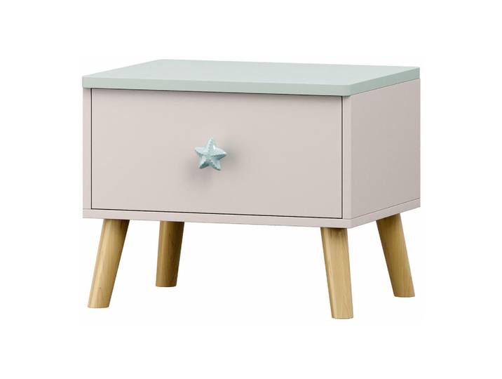 [en.casa] Kindernachttisch Sandnes, Mintgrün, Weiß, Holzwerkstoff, Holz, 1 Schubladen, Rechteckig, 38x31x30 cm, Baby- und Kindermöbel