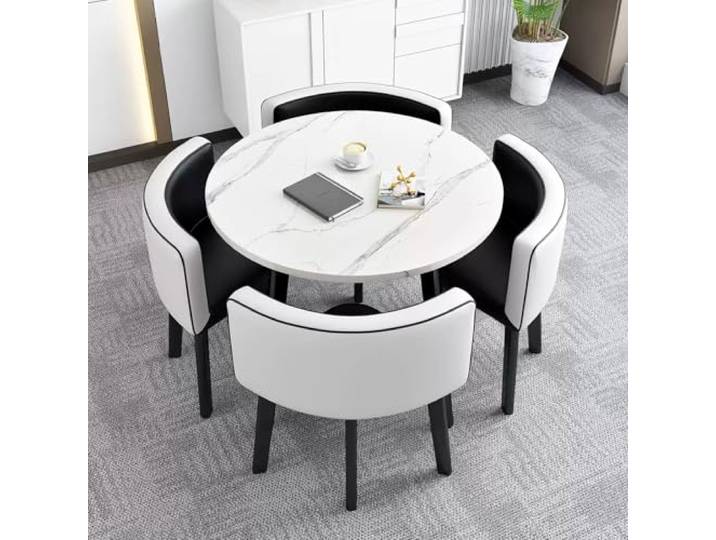 Esstisch Mit 4 StüHlen,Esstisch Marmoroptik,Runder Esstisch Mit StüHlen,Verhandlungstisch Und StüHle Set,Runder Esstisch Mit StüHlen,Esstisch Rund Mit 4 StüHlen,Esstisch Moderner KüChentisch Set(Black