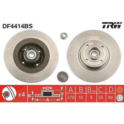 Trw 1x Bremsscheibe hinten +Radlager+ABS-Ring [Hersteller-Nr. DF4414BS] für Renault