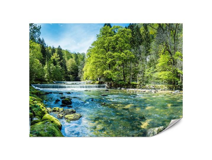 FOTOTAPETE für Wohnzimmer Landschaft Steinerne Fluss Wald Bäum 200x140