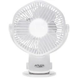 Adler AD 7335 Akku Ventilator mit LED Licht und Drehfunktion Weiß