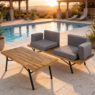 Canoga Outdoor Industrial Loveseat with Coffee Table by Christopher Knight Home