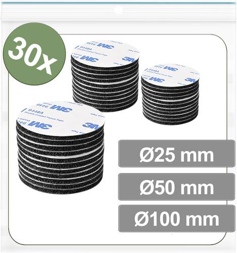 Quadrios 25CA669 Klettpunkte zum Aufkleben Haft- und Flauschteil (Ø) 100mm Schwarz 30St.