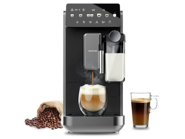 Cecotec Kaffeevollautomat Cremmaet Lungo Latte, 19 Bar, Thermoblock, 2L 7 Getränke, Dampfdüse, 5 Mahlgrade, Wasserbehälter, 240ml Milch und 280g Kaffeebohnen, Entkalkung, Touchscreen