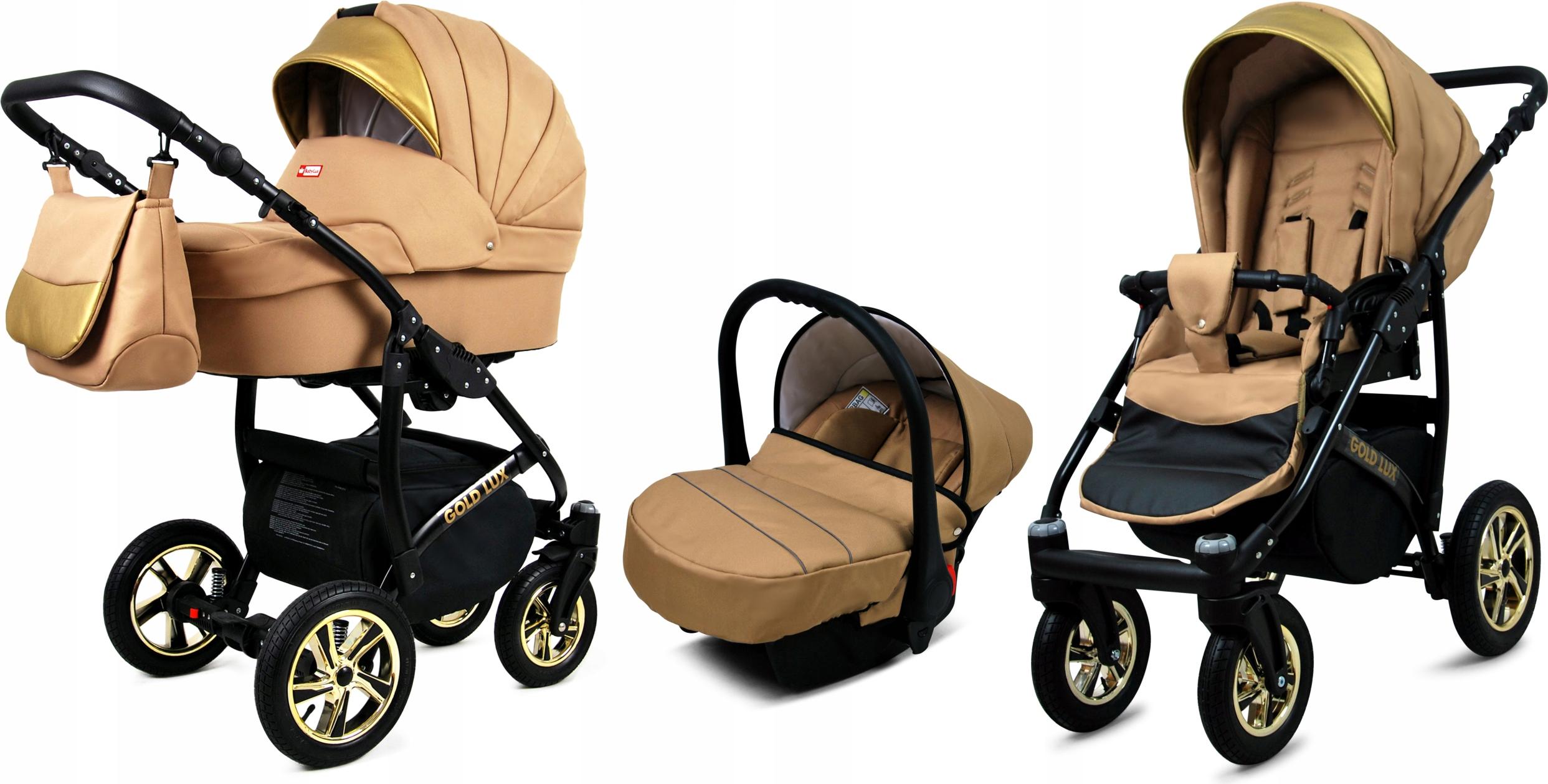 BabyLux Gold Lux | 3in1 Kinderwagen Set | Sand Pearl | Kombikinderwagen | Kinderwagenset | Bugg