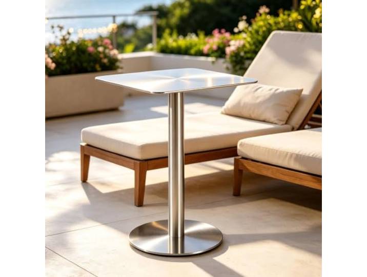 Moderne Beistelltische, Terrasse, Freizeit, Sofatisch, Bistro-Esstisch Couchtisch Nachttisch Bar Pub Tisch Edelstahl Kleiner Akzenttisch(Square,80x80x75cm)