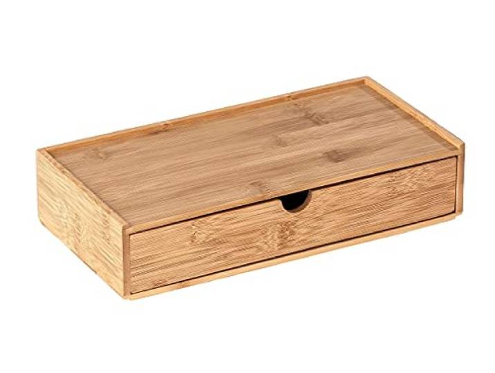 WENKO Bambus Box Terra mit Schublade, Versteckte Aufbewahrung von kleinen Utensilien, 28 x 6 x 14 cm, Natur
