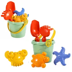Meersand-Set Eimer Formen Schaufel Rechen 6-teilig.
