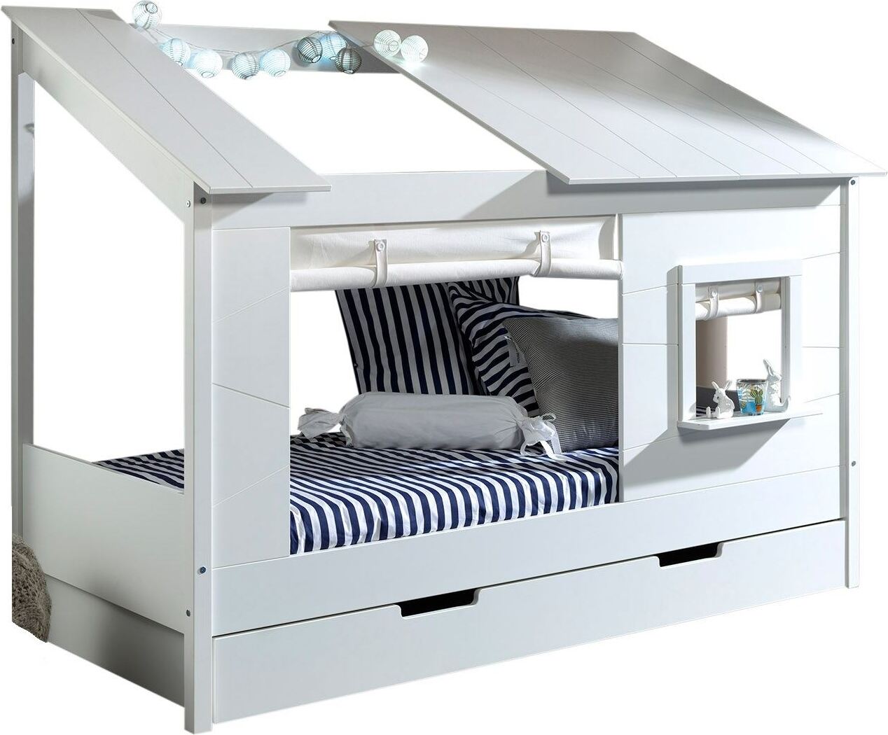 Baumhaus Bett Katerine 214x105x159 Spielbett MDF+Massivholz Weiß