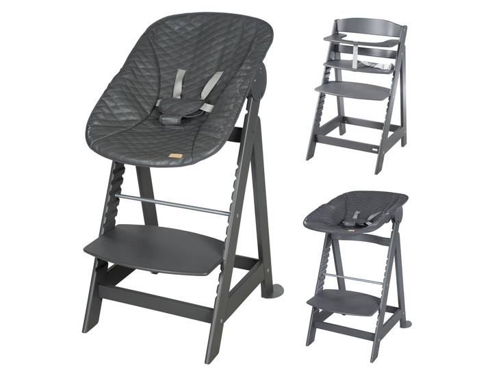 Hochstuhl Set 2in1 'Born Up' - Treppenhochstuhl 'Sit Up' + Aufsatz 'Graphite gesteppt' - Anthrazit