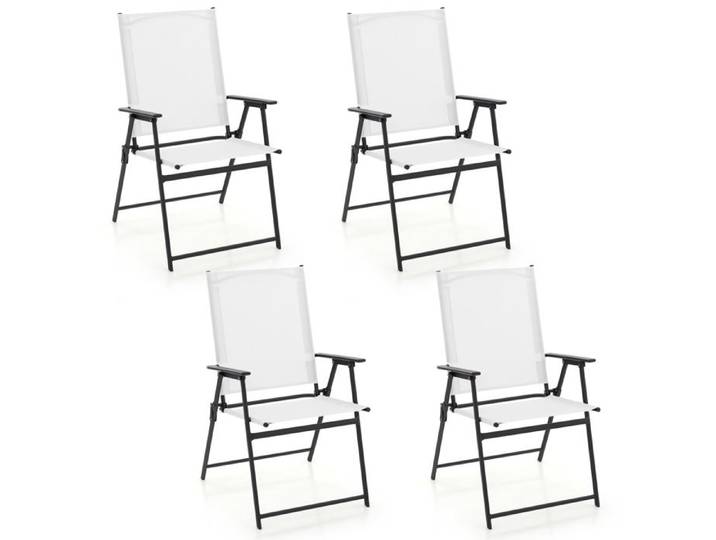 COSTWAY Lot de 4 Chaises Pliantes de Jardin Tissu Résistant aux Intempéries Accoudoirs pour Jardin Cour Arrière Piscine Blanc