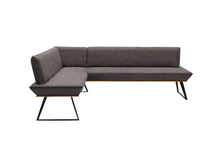 Voleo Eckbank, Schwarz, Eichefarben, Dunkelbraun, Metall, Eiche, massiv, L-Form, 223x163 cm, Stoffauswahl, seitenverkehrt erhältlich, Esszimmer, Bank, Eckbänke