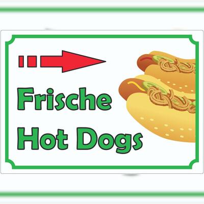 HB-Druck Frische Hot Dogs Aufkleber mit Pfeil rechts A0 (841x1189mm)