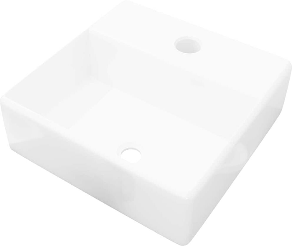 vidaXL Lavabo carré à trou pour robinet Céramique Blanc