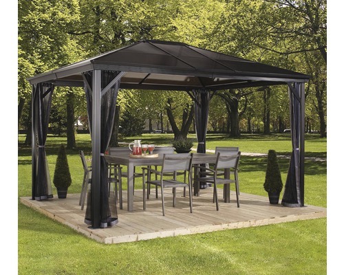 Sojag Aluminium Pavillon Verona aus Metall Gartenpavillon Gartenhütte Fußboden nicht vorhanden Gartenlaube 8.88 m² Walmdach