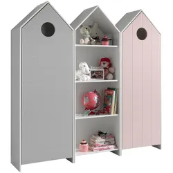 REGALSCHRANK Set Kania mit Standregal MDF+Holzwerkstoff Grau + Rosa