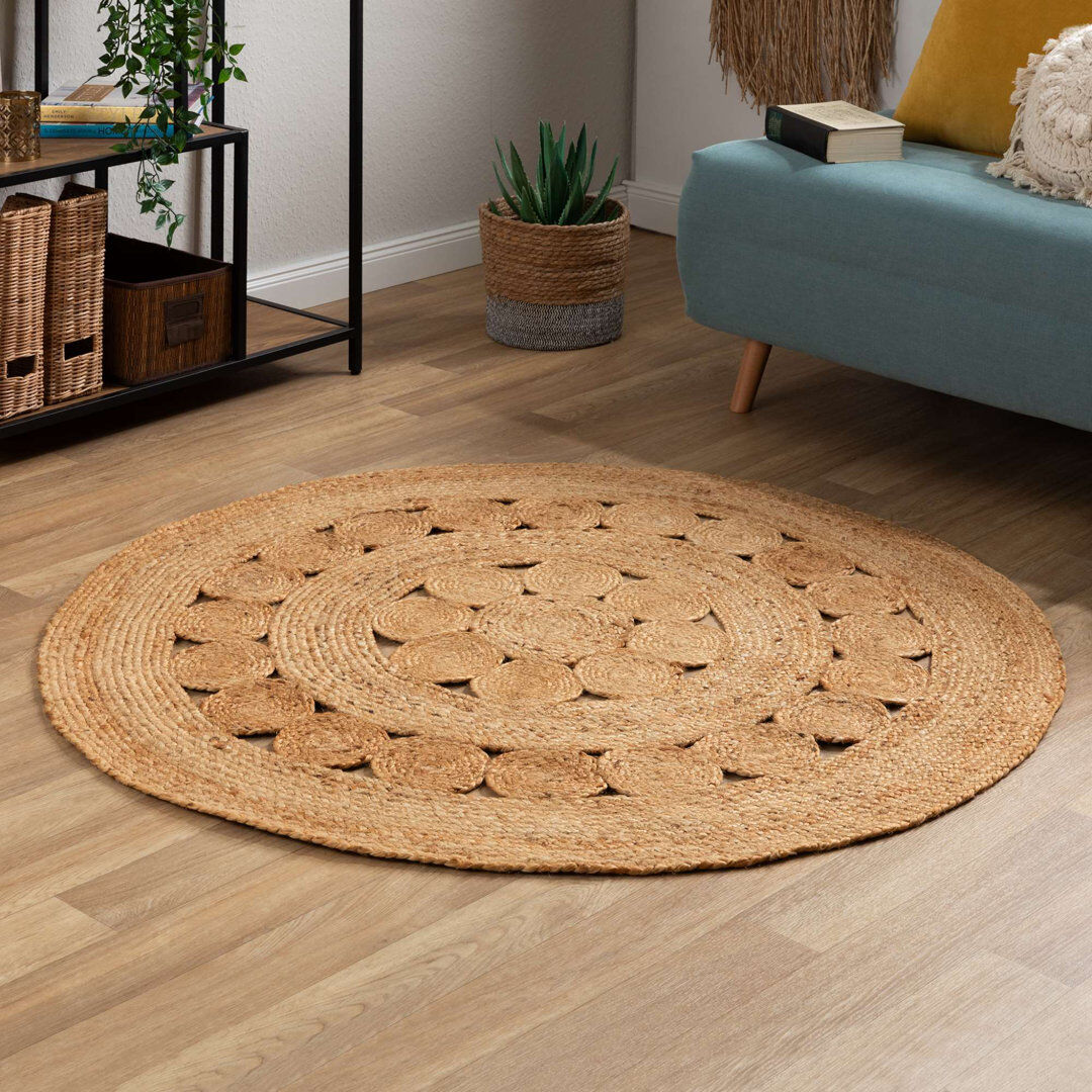 Bay Isle Home Allanna Round Floral Jute / Sisal Braided Area Rug Tan Round 170cm
