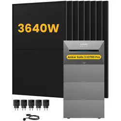 Anker SOLIX Solarbank 3 E2700 Pro Solaranlage, mit 8 x 455W Bifazialen Solarmodulen, by Powerness - 10.8kWh / 5 x Smart Plug / Standardversand