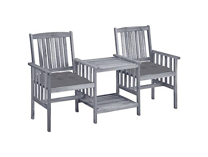 YUOTYRKTEJRSG Massives Akazienholz Teetisch Set mit Kissen Grau Gartenstühle mit Teetisch und Kissen Massivholz Akazie Set Bistro Sitzgruppe für Terrasse Balkon Outdoor Grau