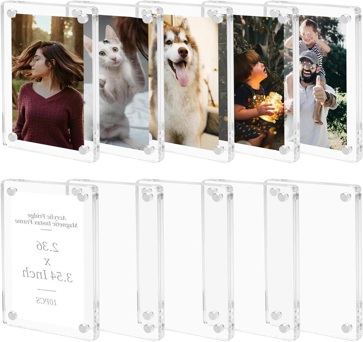 Set van 10 dubbelzijdse heldere magnetische mini fotolijsten