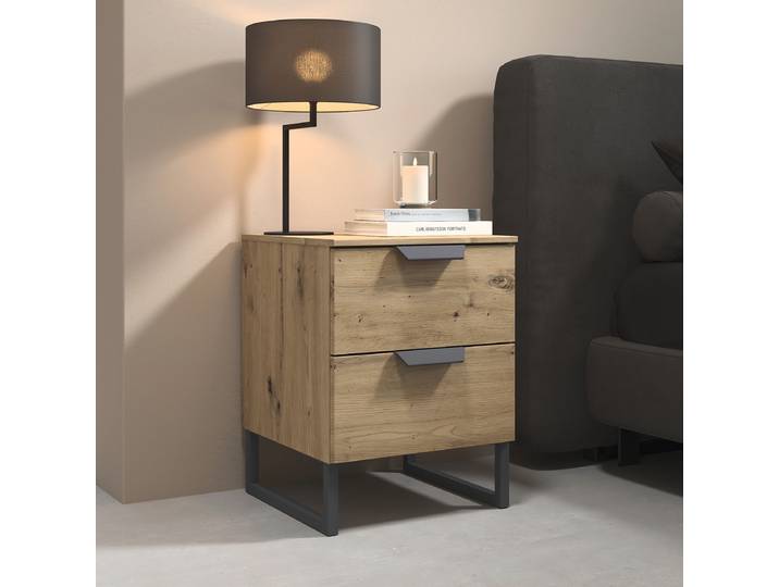 Nachtkommode Aditio 53cm Holz/Eiche Artisan Dekor Kufen