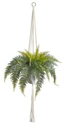 Nearly Natural "25"" Fern Hanging Artificial Plant in Decorative Basket"