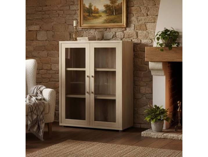 Dmora - Kommode Laureen, Wohnzimmerbuffet, Wohnzimmer-Sideboard, Moderne Küchen-Speisekammer, 89x40 h113 cm, Eiche