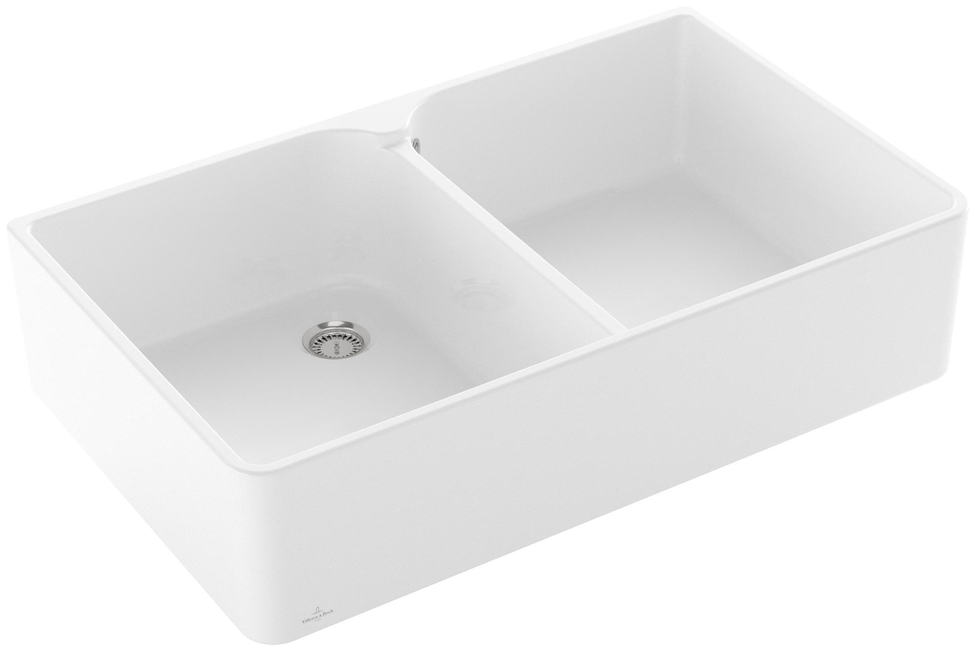 Villeroy & Boch VB Spülstein 90 X Spülstein Doppelbecken 639001 900x550mm Weiß Alpin CeramicPlus