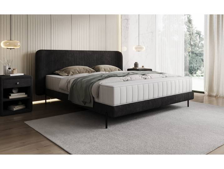 Designer Polsterbett Enna in Cord - 160x200 - Schwarz - Luxusbetten24