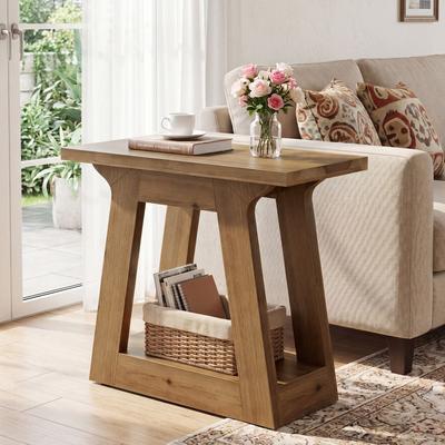1Easylife "Solid Wood End Table Industrial 2-Tier Storage Side Table Nightstand for Living Room Bedroom - 11.81""D x 23.62""W x 23.62""H"